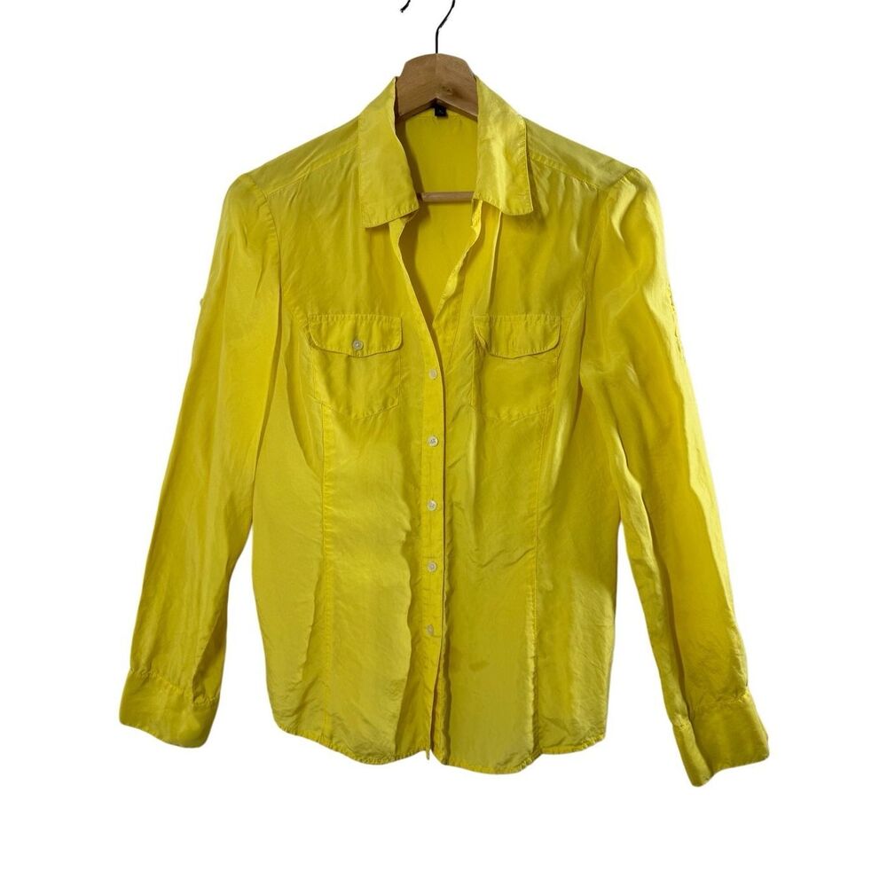 Express Yellow Long Sleeve Button Up Shirt Blouse Size S Collared Pockets